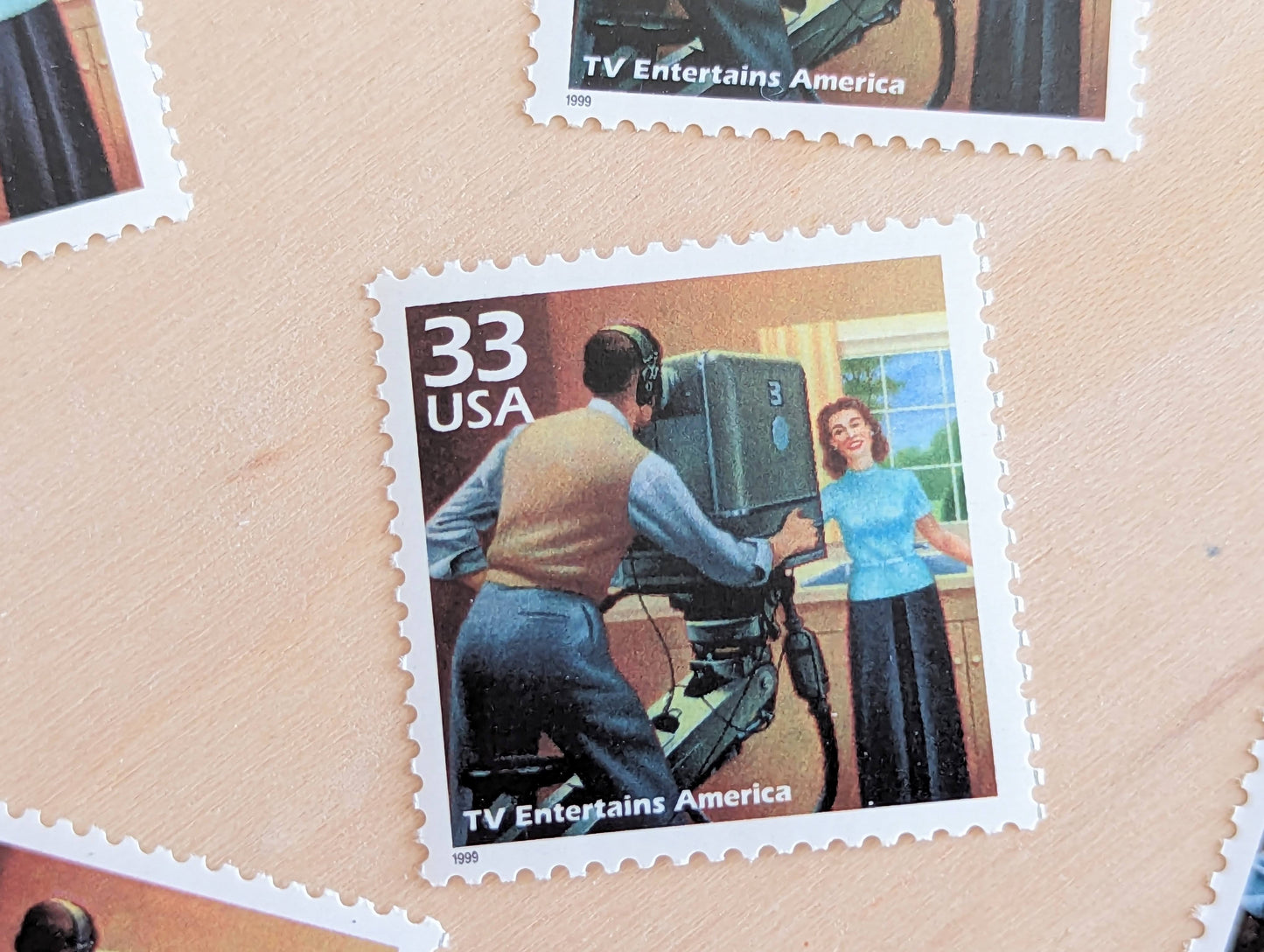 Commercial Television Stamps, Set of 5, Vintage Unused USPS 33 Cent Postage Stamps, 1940s Celebrate the Century Stamps 1998, Gummed