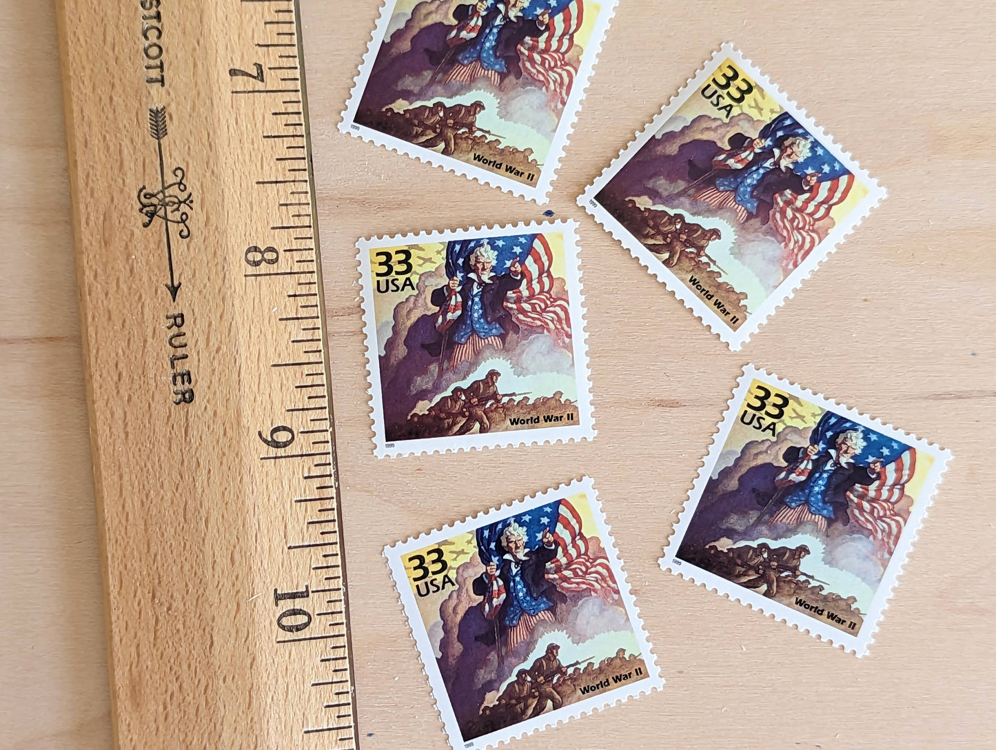 World War II Stamps, Set of 5, Vintage Unused USPS 33 Cent Postage Stamps, 1940s Celebrate the Century Stamps 1998, Gummed