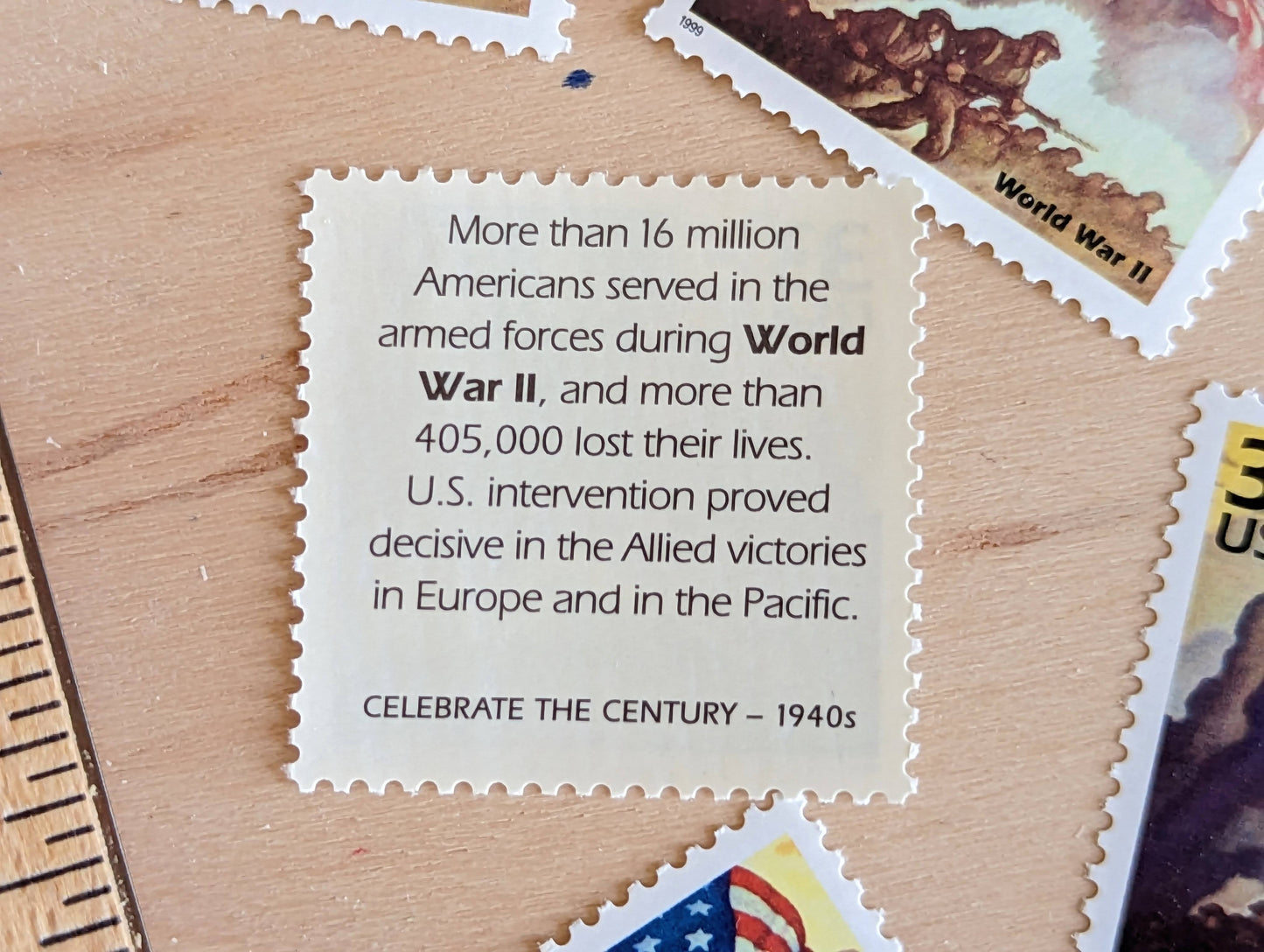 World War II Stamps, Set of 5, Vintage Unused USPS 33 Cent Postage Stamps, 1940s Celebrate the Century Stamps 1998, Gummed