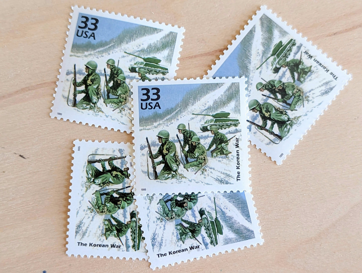 The Korean War Stamps,mSet of 5, Vintage Unused USPS 33 Cent Postage Stamps, 1950s Celebrate the Century Stamps 1998, Gummed