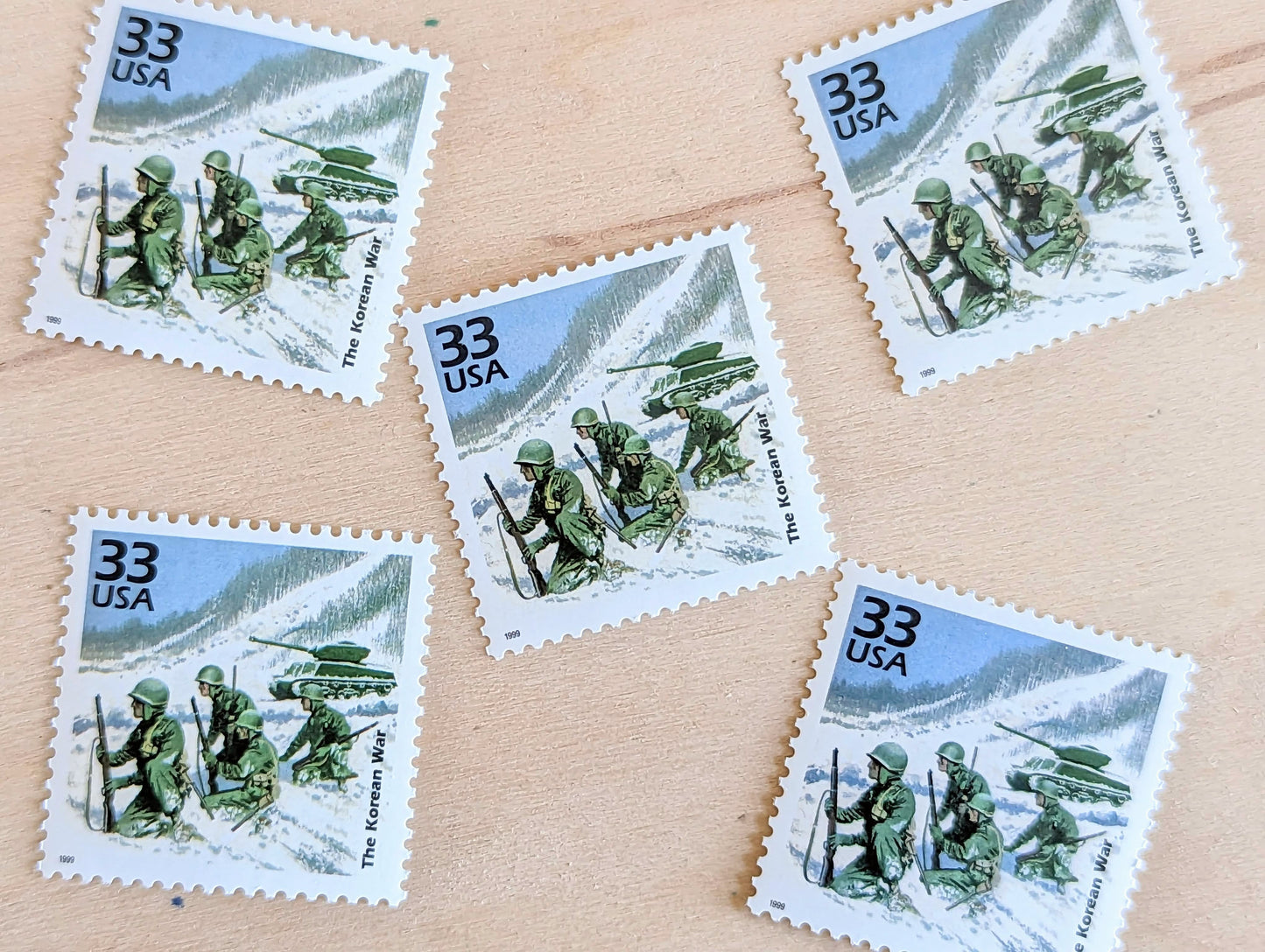 The Korean War Stamps,mSet of 5, Vintage Unused USPS 33 Cent Postage Stamps, 1950s Celebrate the Century Stamps 1998, Gummed
