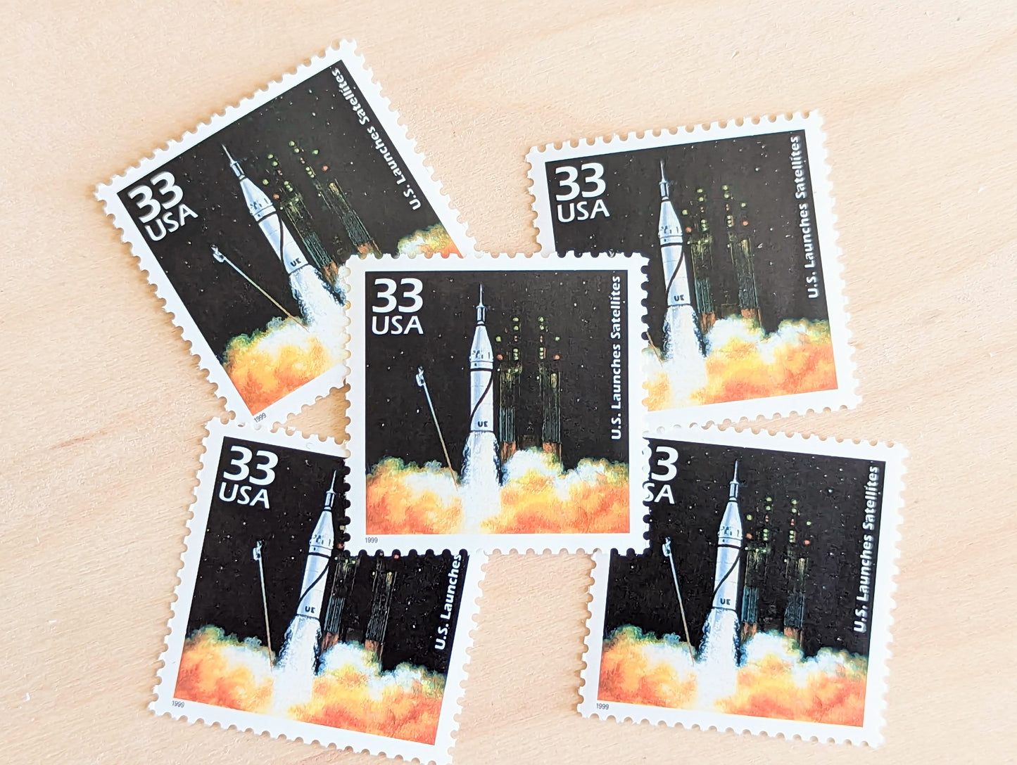 Explorer 1 Stamps, Set of 5, Vintage Unused USPS 33 Cent Postage Stamps, 1950s Celebrate the Century Stamps 1998, Gummed