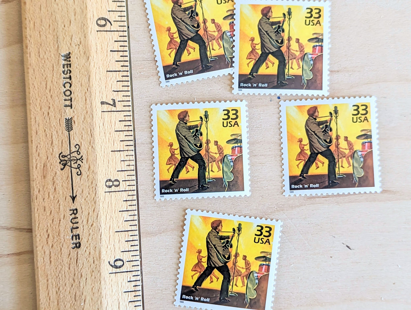 Rock 'N' Roll Stamps, Set of 5, Vintage Unused USPS 33 Cent Postage Stamps, 1950s Celebrate the Century Stamps 1998, Gummed