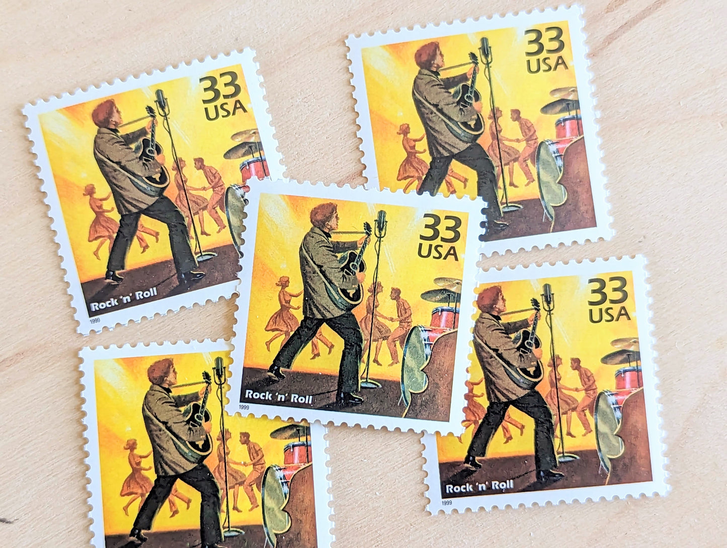 Rock 'N' Roll Stamps, Set of 5, Vintage Unused USPS 33 Cent Postage Stamps, 1950s Celebrate the Century Stamps 1998, Gummed