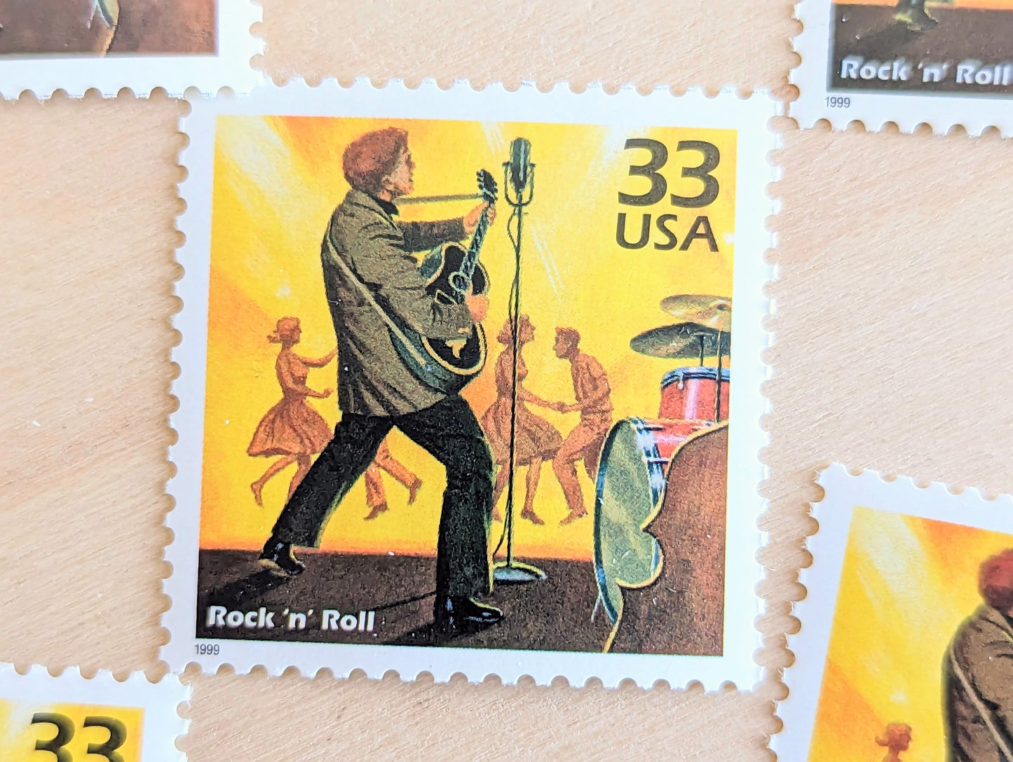 Rock 'N' Roll Stamps, Set of 5, Vintage Unused USPS 33 Cent Postage Stamps, 1950s Celebrate the Century Stamps 1998, Gummed