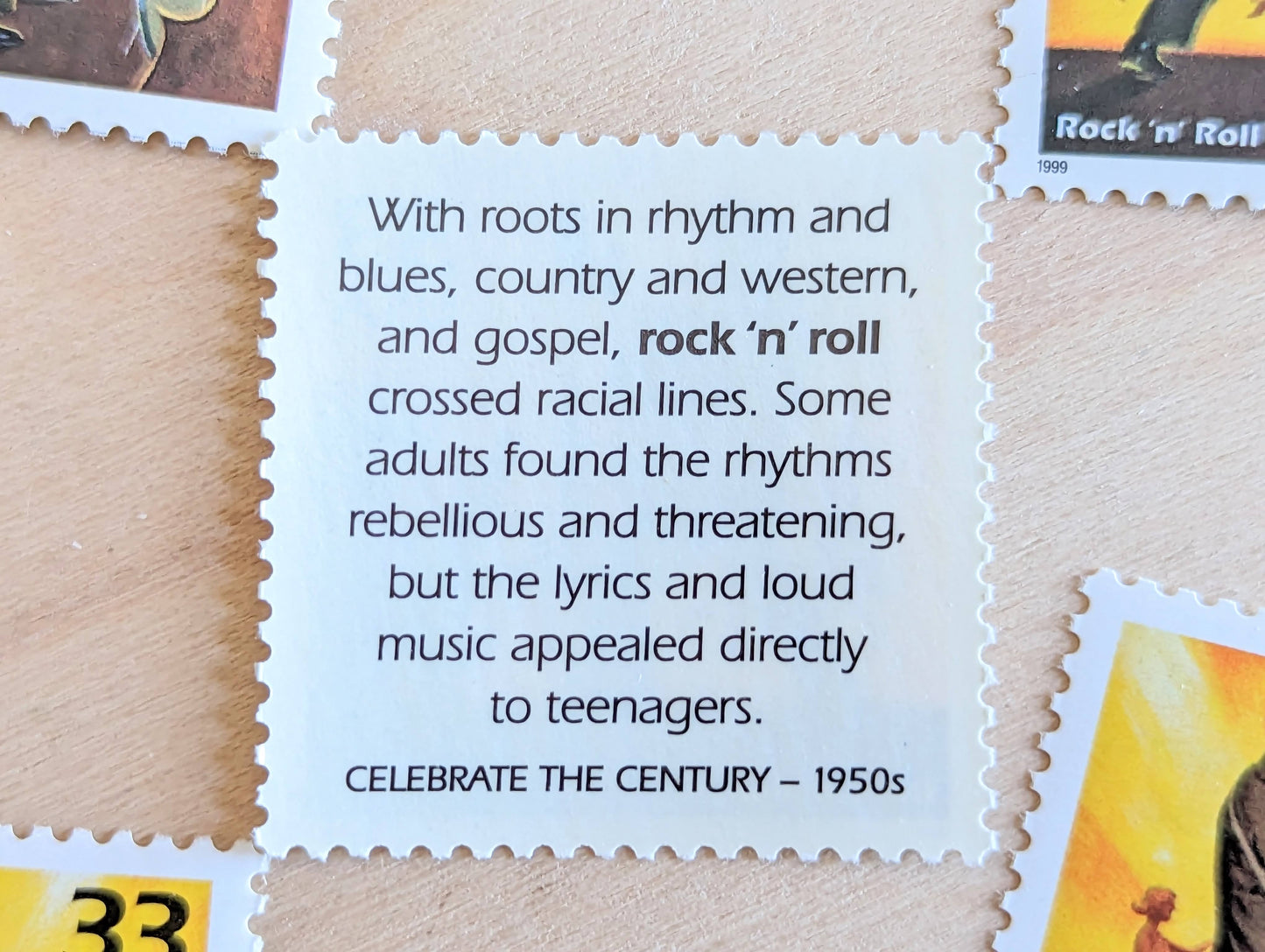 Rock 'N' Roll Stamps, Set of 5, Vintage Unused USPS 33 Cent Postage Stamps, 1950s Celebrate the Century Stamps 1998, Gummed