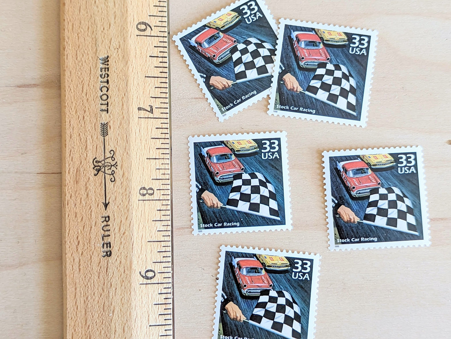 Stock Car Racing Stamps, Set of 5, Vintage Unused USPS 33 Cent Postage Stamps, 1950s Celebrate the Century Stamps 1998, Gummed