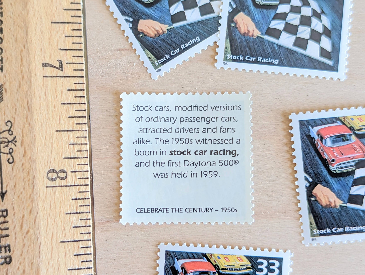 Stock Car Racing Stamps, Set of 5, Vintage Unused USPS 33 Cent Postage Stamps, 1950s Celebrate the Century Stamps 1998, Gummed