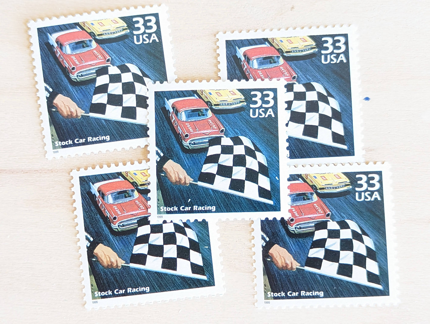 Stock Car Racing Stamps, Set of 5, Vintage Unused USPS 33 Cent Postage Stamps, 1950s Celebrate the Century Stamps 1998, Gummed