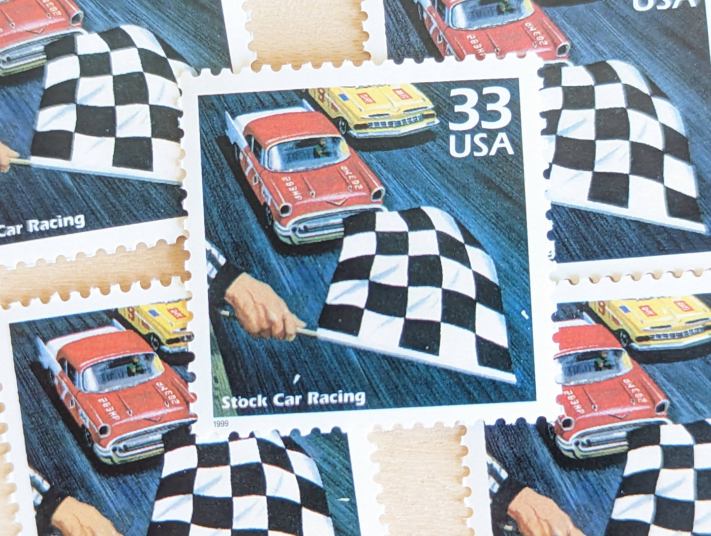 Stock Car Racing Stamps, Set of 5, Vintage Unused USPS 33 Cent Postage Stamps, 1950s Celebrate the Century Stamps 1998, Gummed