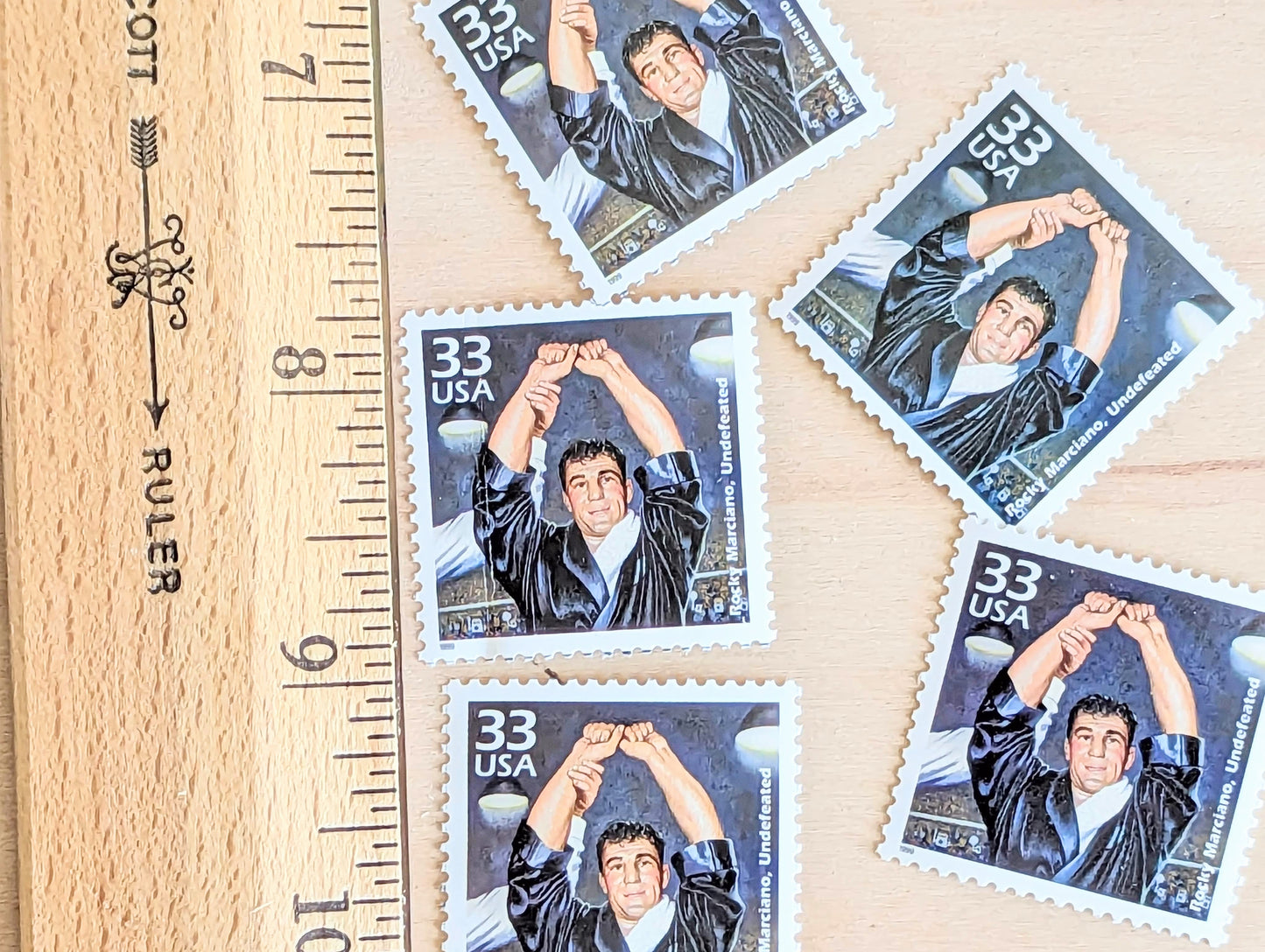 Rocky Marciano Stamps, Set of 5, Vintage Unused USPS 33 Cent Postage Stamps, 1950s Celebrate the Century Stamps 1998, Gummed