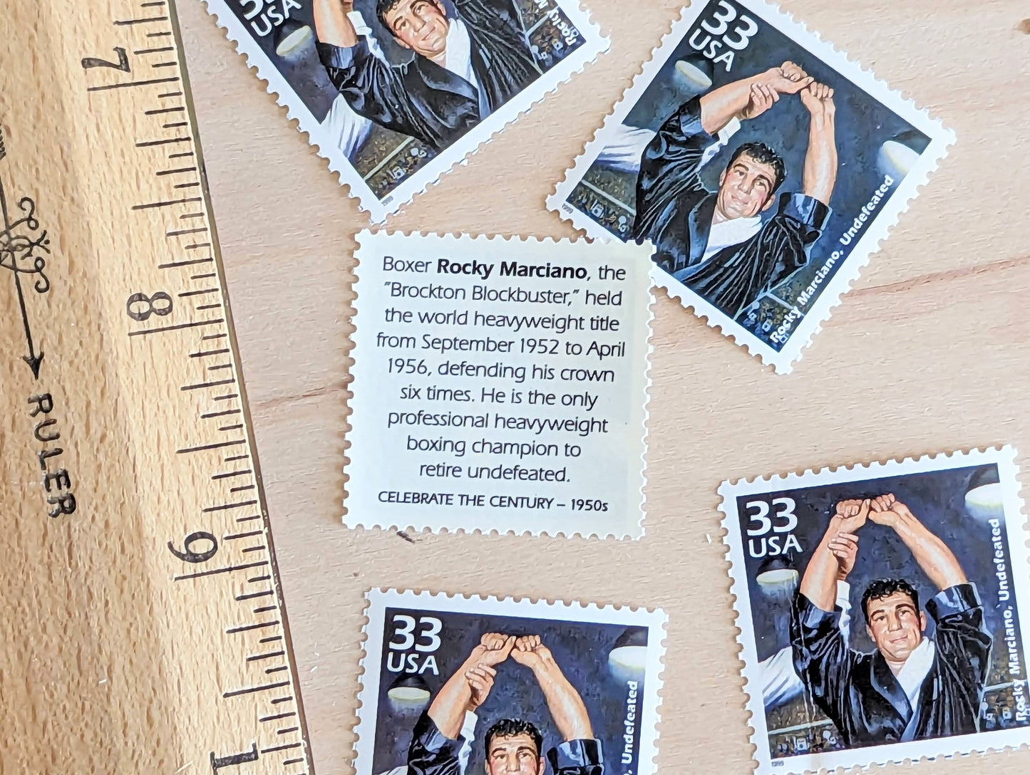 Rocky Marciano Stamps, Set of 5, Vintage Unused USPS 33 Cent Postage Stamps, 1950s Celebrate the Century Stamps 1998, Gummed