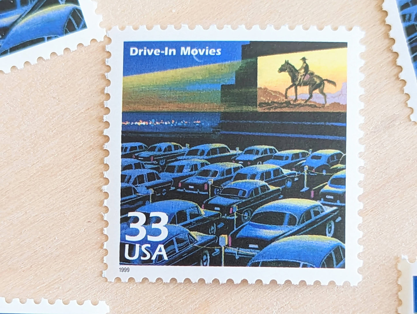 Drive-In Theaters Stamps, Set of 5, Vintage Unused USPS 33 Cent Postage Stamps, 1950s Celebrate the Century Stamps 1998, Gummed