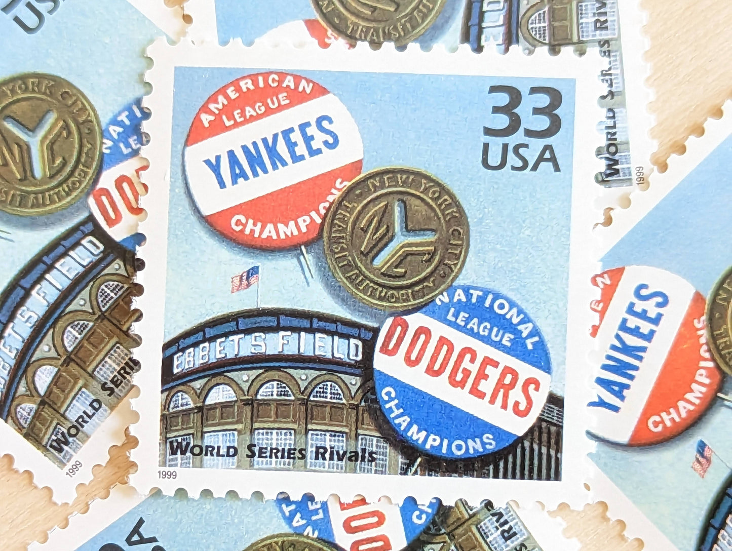 World Series Stamps, Set of 5, Vintage Unused USPS 33 Cent Postage Stamps, 1950s Celebrate the Century Stamps 1998, Gummed