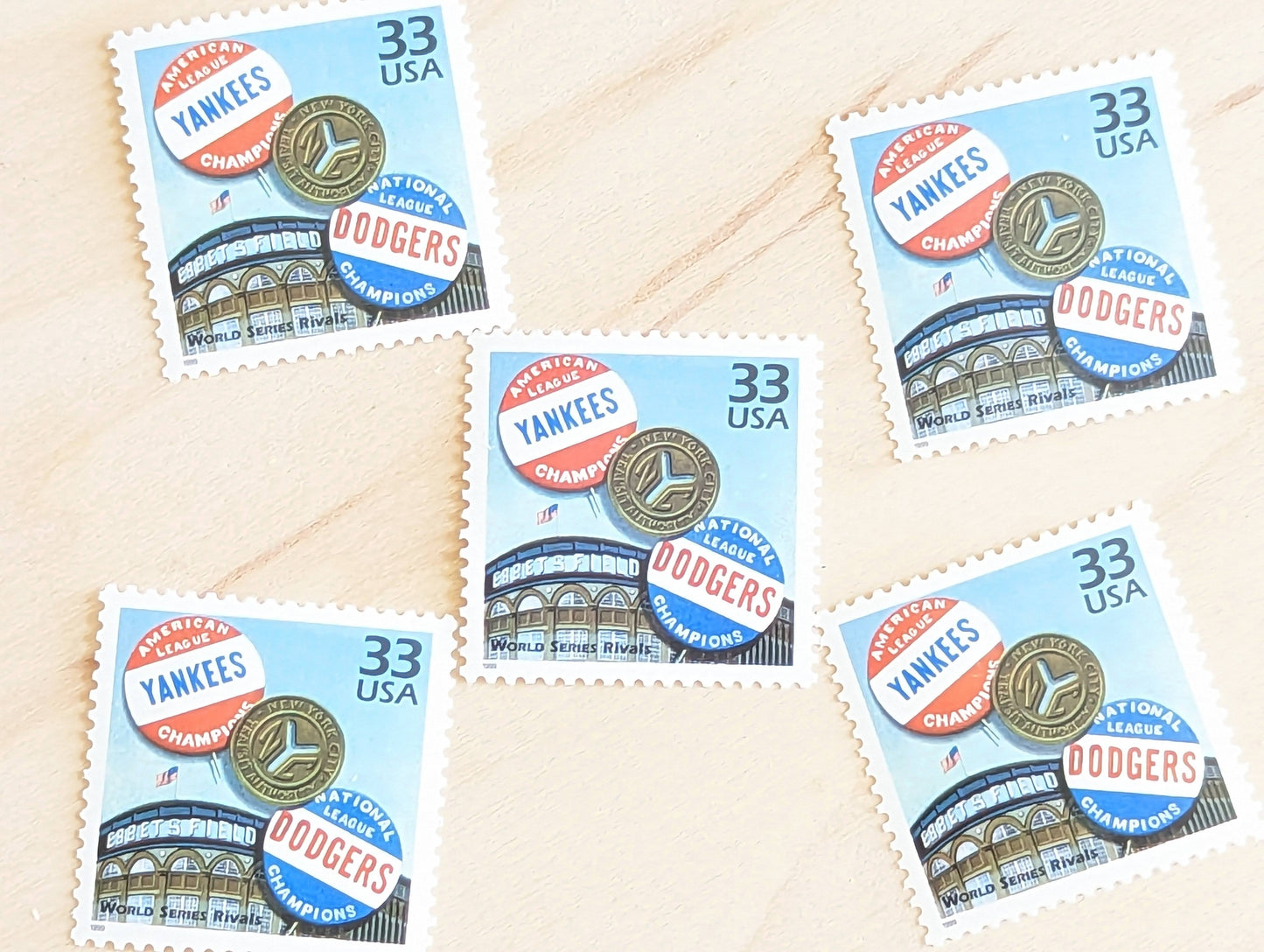 World Series Stamps, Set of 5, Vintage Unused USPS 33 Cent Postage Stamps, 1950s Celebrate the Century Stamps 1998, Gummed