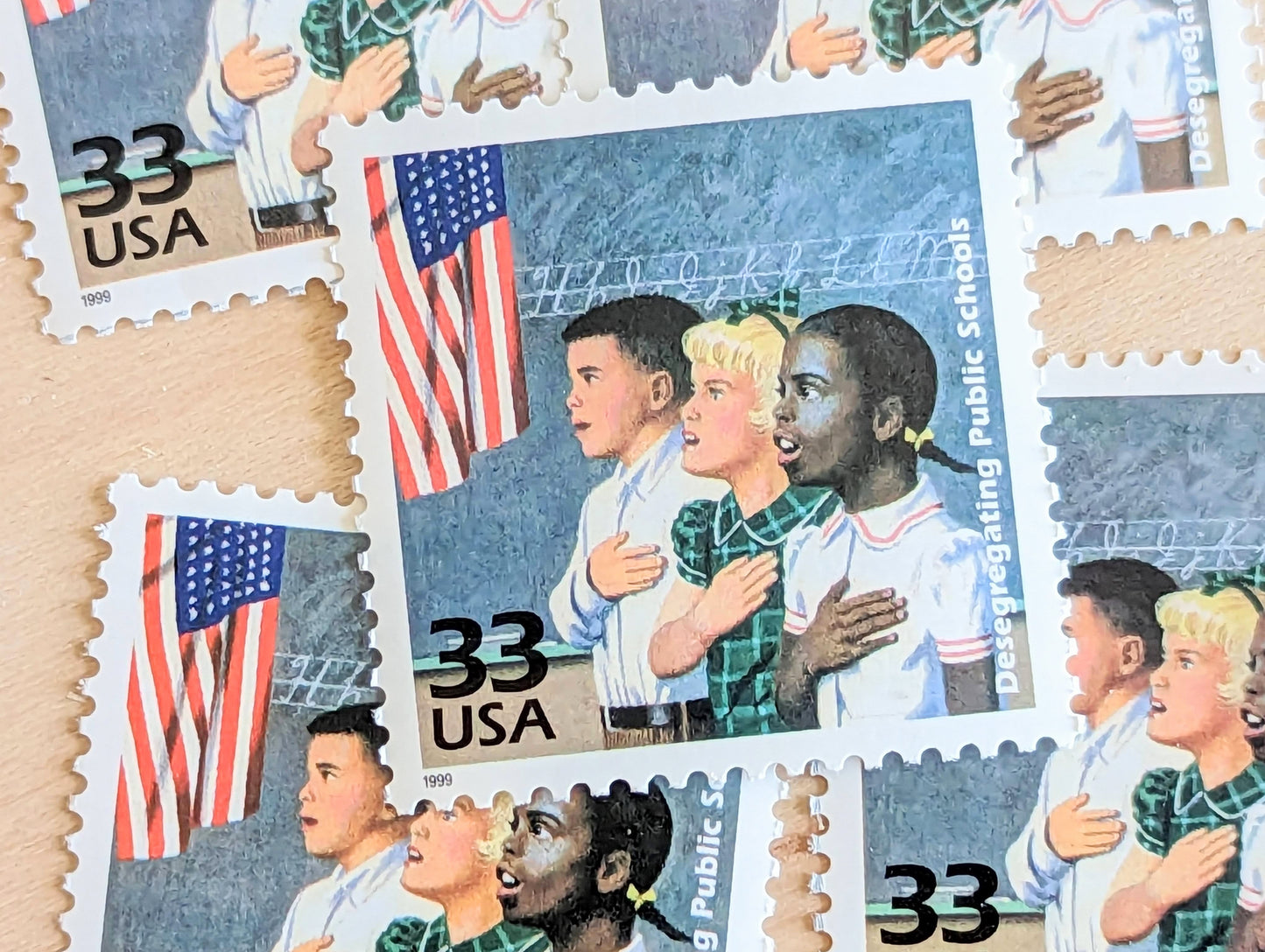 Integration of Public Schools Stamps, Set of 5, Vintage Unused USPS 33 Cent Postage Stamps, 1950s Celebrate the Century Stamps 1998, Gummed