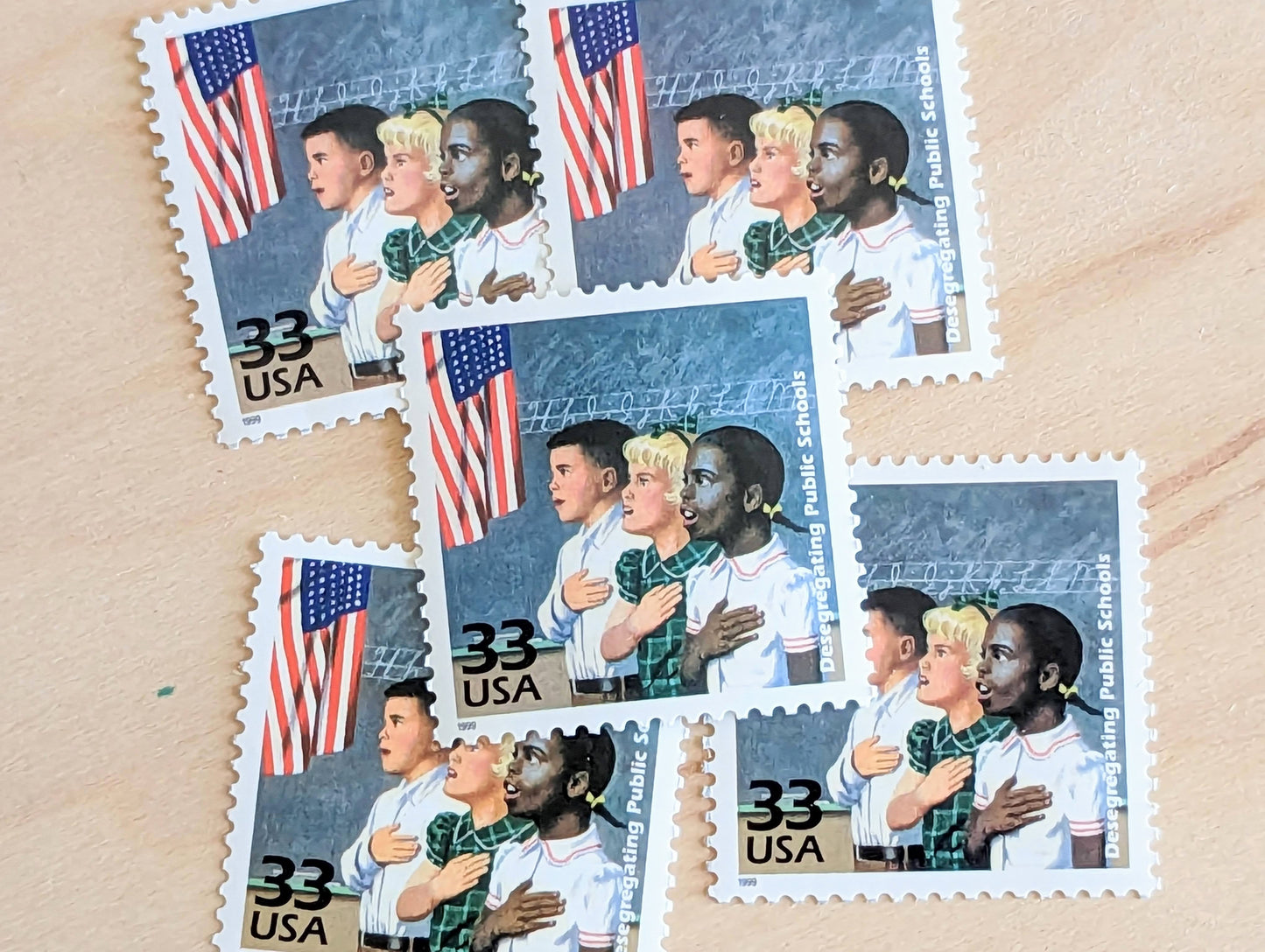 Integration of Public Schools Stamps, Set of 5, Vintage Unused USPS 33 Cent Postage Stamps, 1950s Celebrate the Century Stamps 1998, Gummed