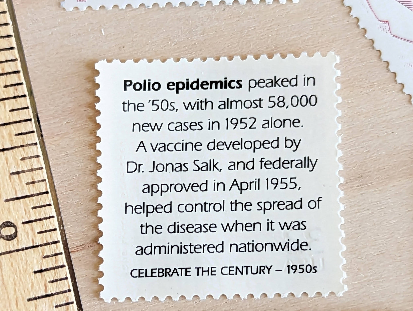 Polio Epidemics Stamps, Set of 5, Vintage Unused USPS 33 Cent Postage Stamps, 1950s Celebrate the Century Stamps 1998, Gummed