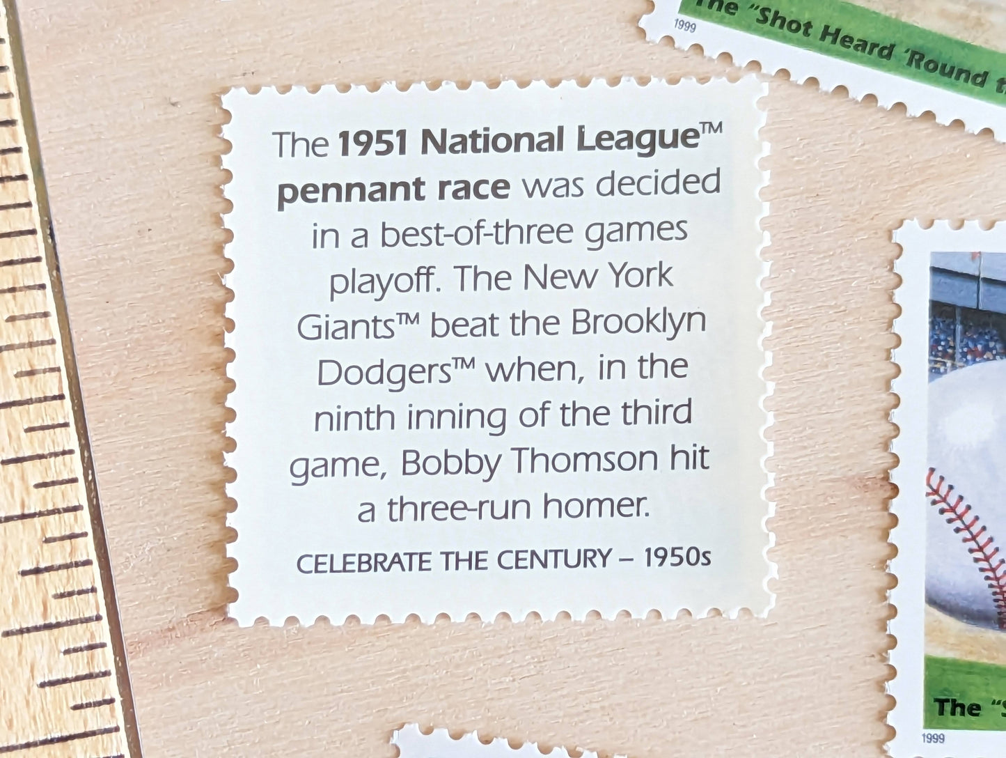 National League Pennant Race Stamps, Set of 5, Vintage Unused USPS 33 Cent Postage Stamps, 1950s Celebrate the Century Stamps 1998, Gummed