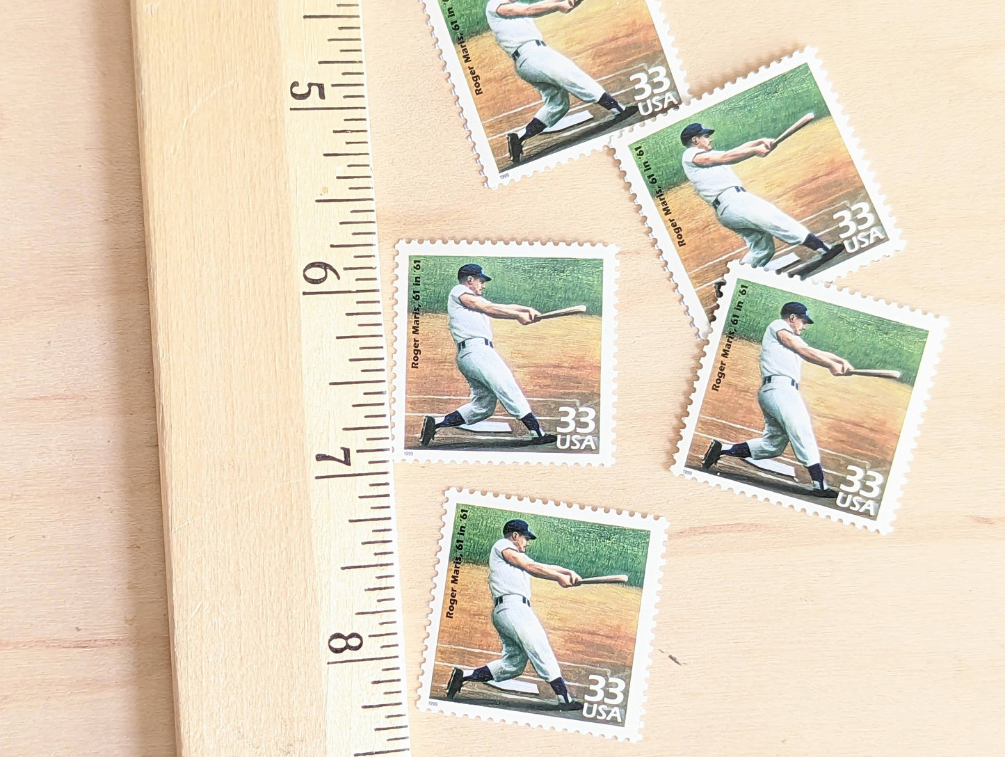 Roger Maris Stamps, Set of 5, Vintage Unused USPS 33 Cent Postage Stamps, 1960s Celebrate the Century Stamps 1998, Gummed