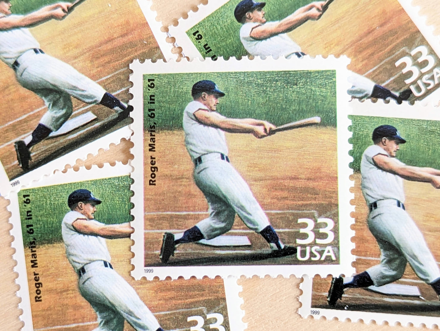 Roger Maris Stamps, Set of 5, Vintage Unused USPS 33 Cent Postage Stamps, 1960s Celebrate the Century Stamps 1998, Gummed