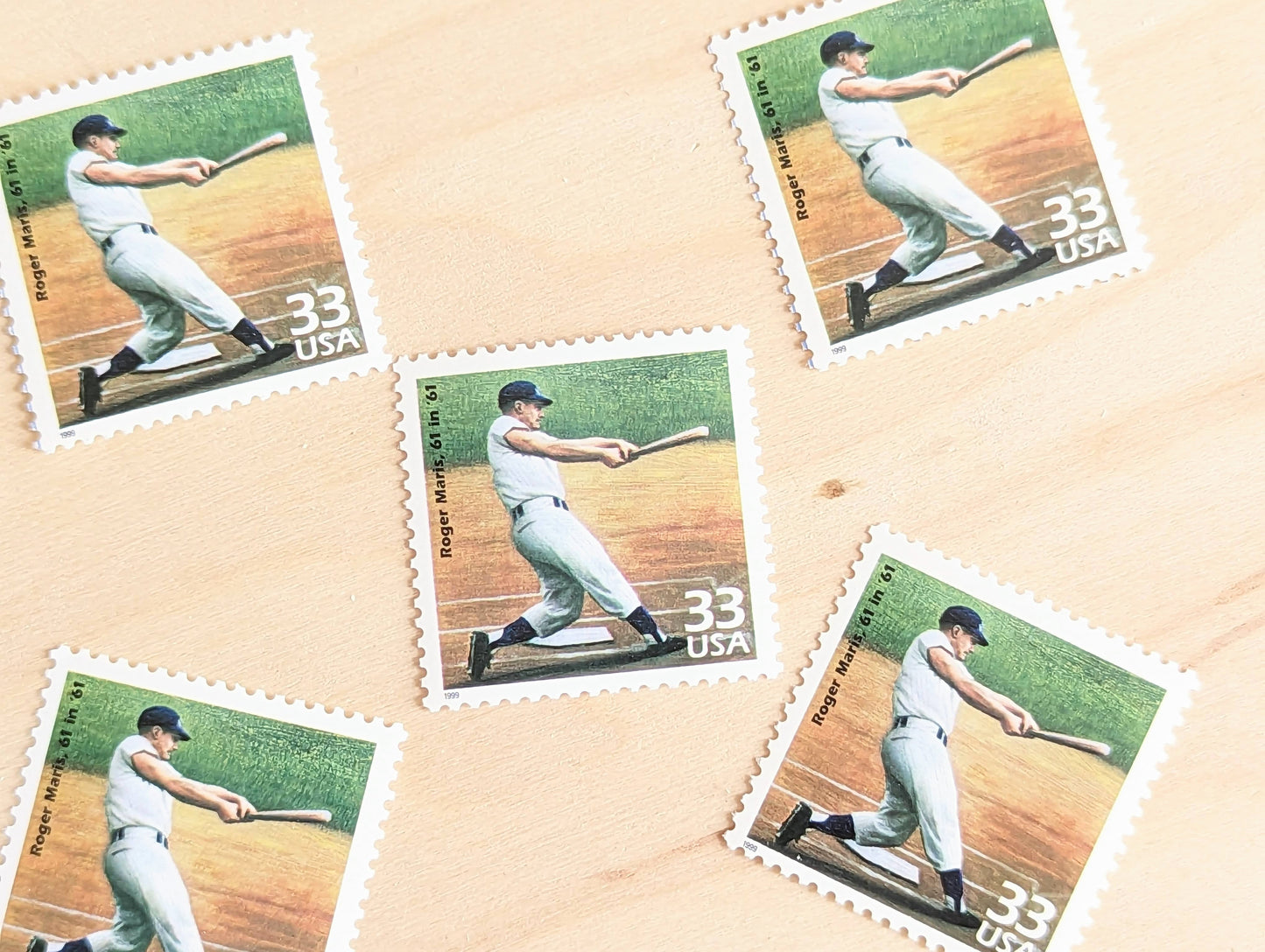 Roger Maris Stamps, Set of 5, Vintage Unused USPS 33 Cent Postage Stamps, 1960s Celebrate the Century Stamps 1998, Gummed
