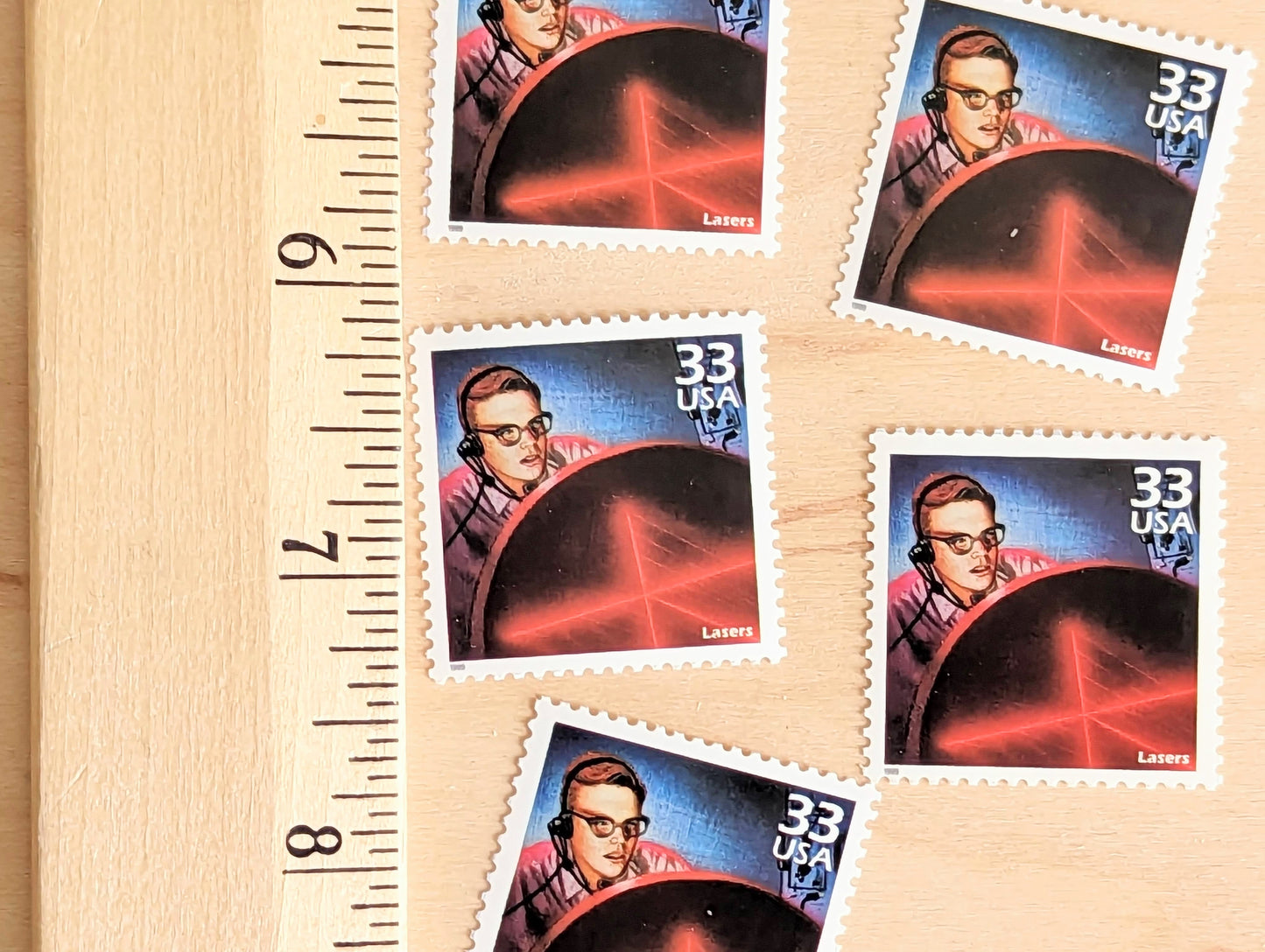 Lasers Stamps, Set of 5, Vintage Unused USPS 33 Cent Postage Stamps, 1960s Celebrate the Century Stamps 1998, Gummed
