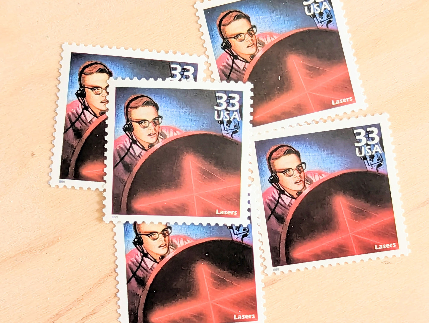 Lasers Stamps, Set of 5, Vintage Unused USPS 33 Cent Postage Stamps, 1960s Celebrate the Century Stamps 1998, Gummed