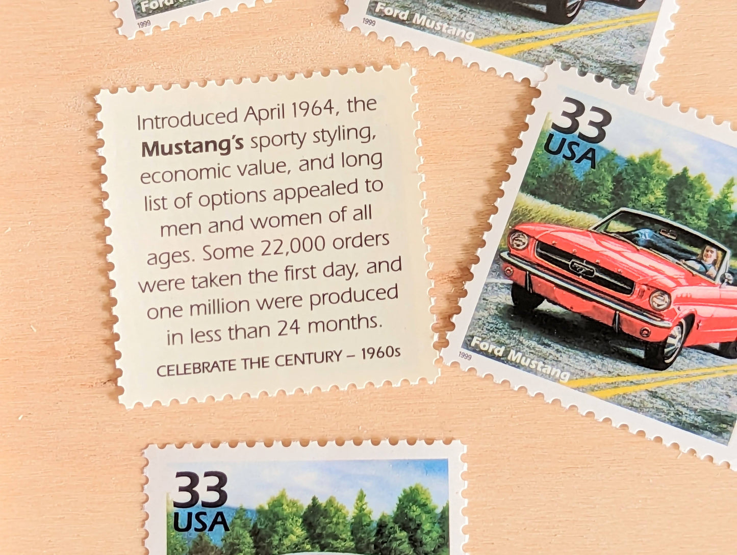 Mustang Stamps, Set of 5, Vintage Unused USPS 33 Cent Postage Stamps, 1960s Celebrate the Century Stamps 1998, Gummed