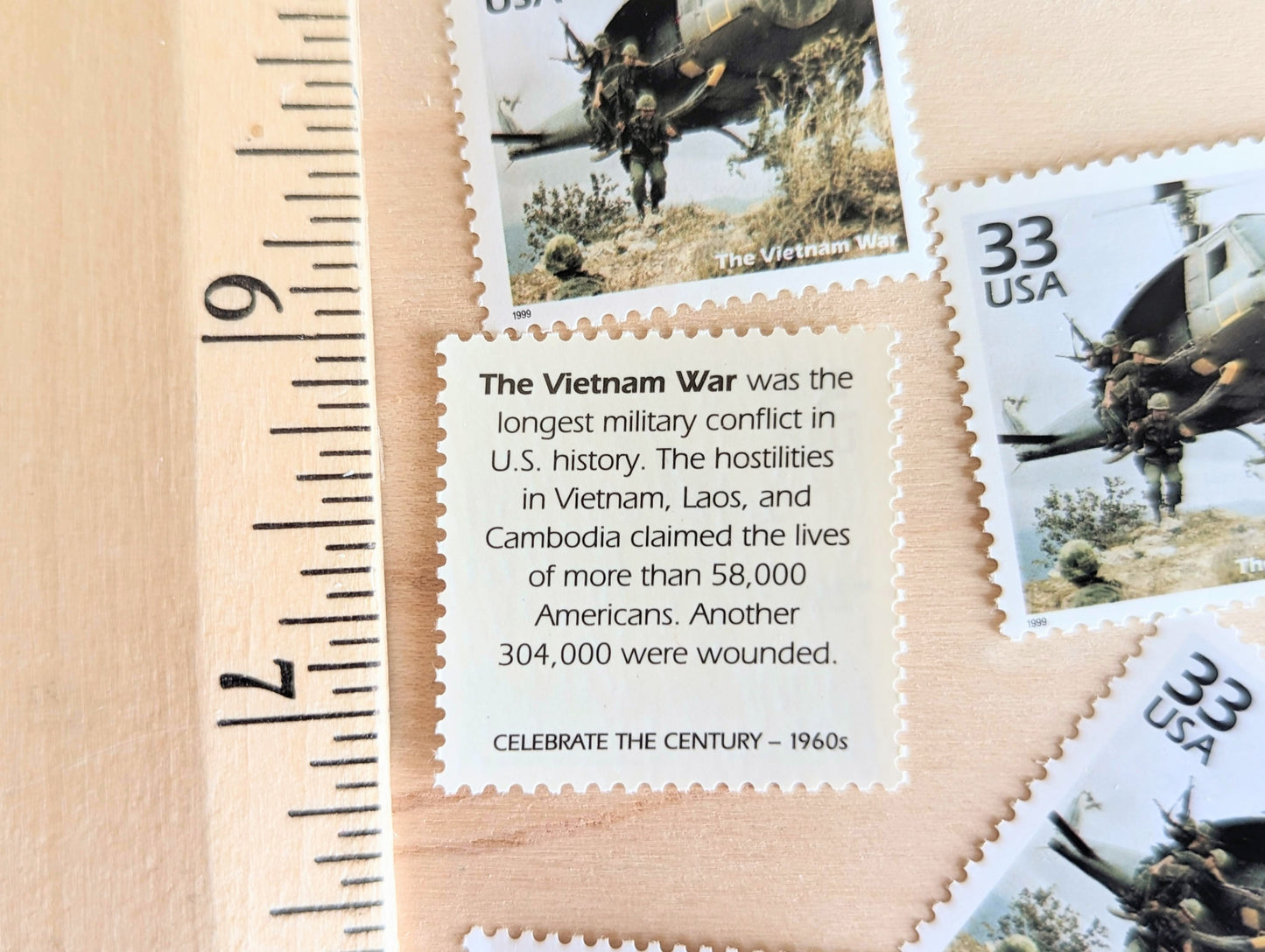 The Vietnam War Stamps, Set of 5, Vintage Unused USPS 33 Cent Postage Stamps, 1960s Celebrate the Century Stamps 1998, Gummed