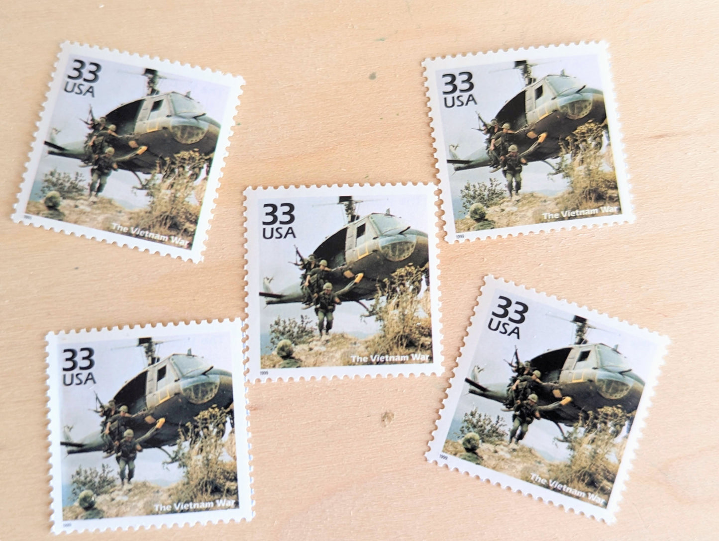 The Vietnam War Stamps, Set of 5, Vintage Unused USPS 33 Cent Postage Stamps, 1960s Celebrate the Century Stamps 1998, Gummed
