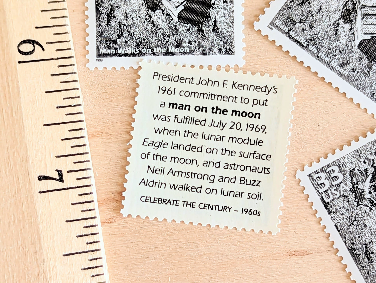 Man on The Moon Stamps, Set of 5, Vintage Unused USPS 33 Cent Postage Stamps, 1960s Celebrate the Century Stamps 1998, Gummed