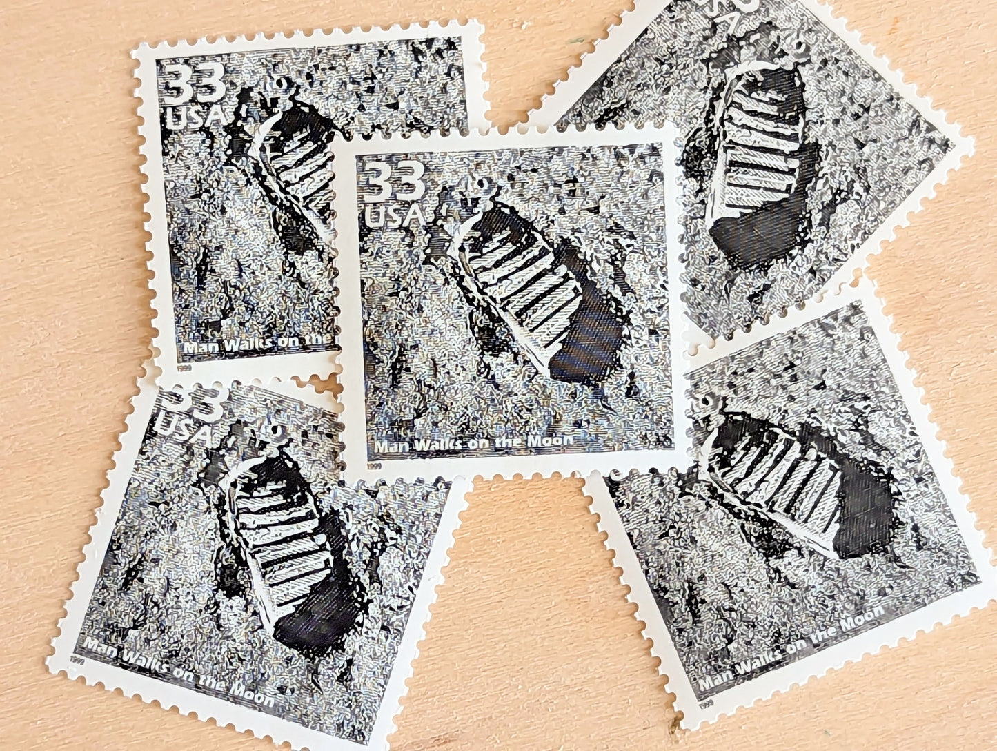 Man on The Moon Stamps, Set of 5, Vintage Unused USPS 33 Cent Postage Stamps, 1960s Celebrate the Century Stamps 1998, Gummed