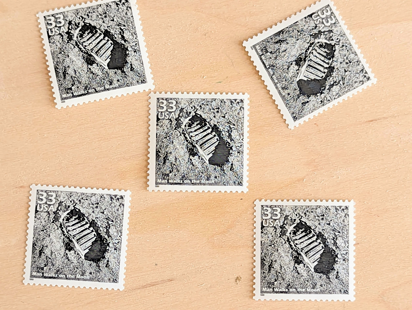 Man on The Moon Stamps, Set of 5, Vintage Unused USPS 33 Cent Postage Stamps, 1960s Celebrate the Century Stamps 1998, Gummed