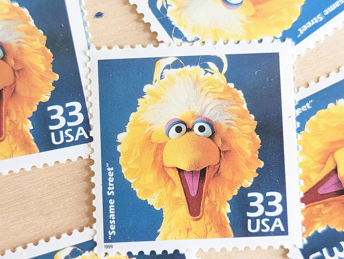 Sesame Street Stamps, Set of 5, Vintage Unused USPS 33 Cent Postage Stamps, 1970s Celebrate the Century Stamps 1998, Gummed