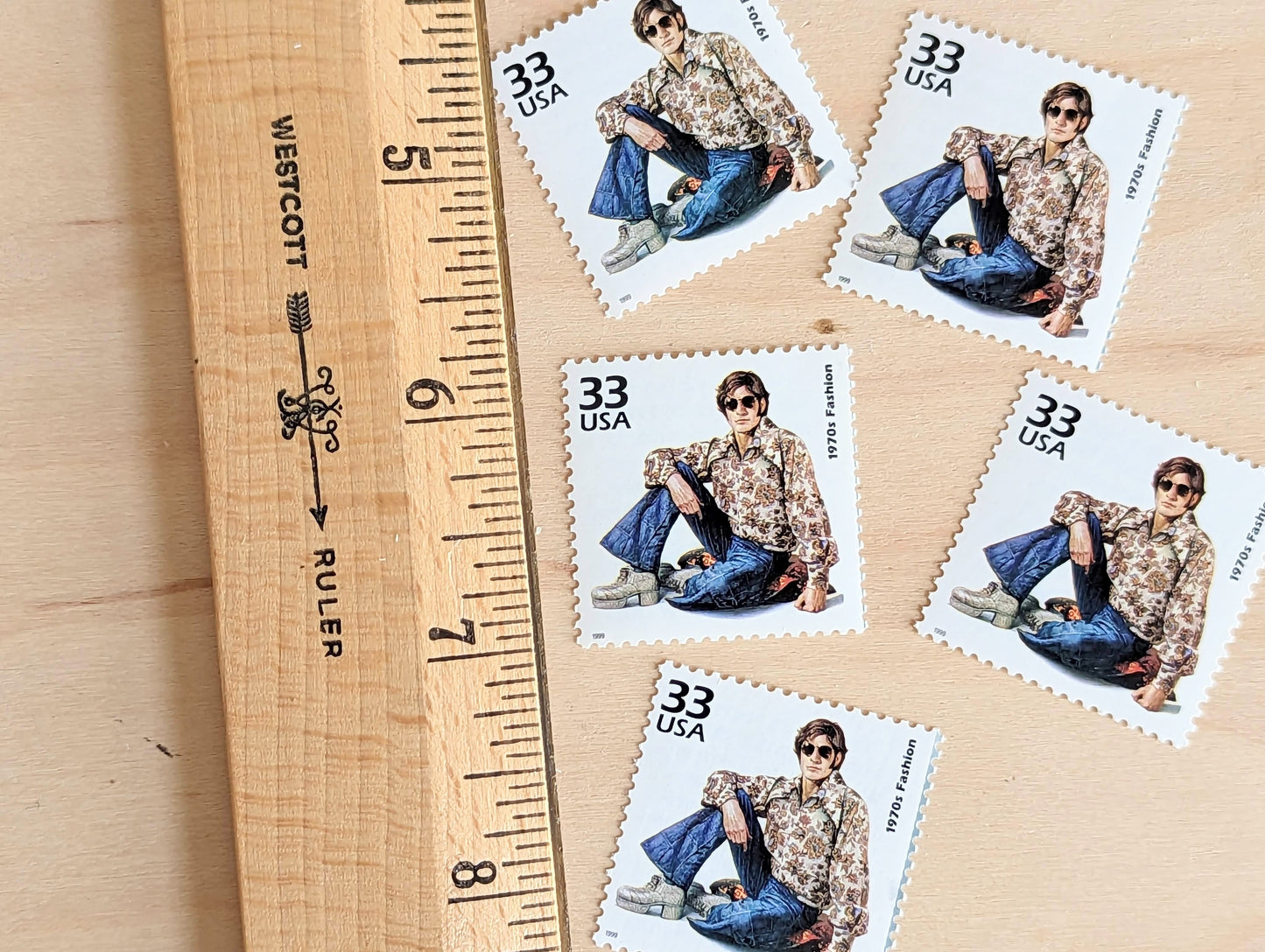 1970s Fashion Stamps, Set of 5, Vintage Unused USPS 33 Cent Postage Stamps, 1970s Celebrate the Century Stamps 1998, Gummed