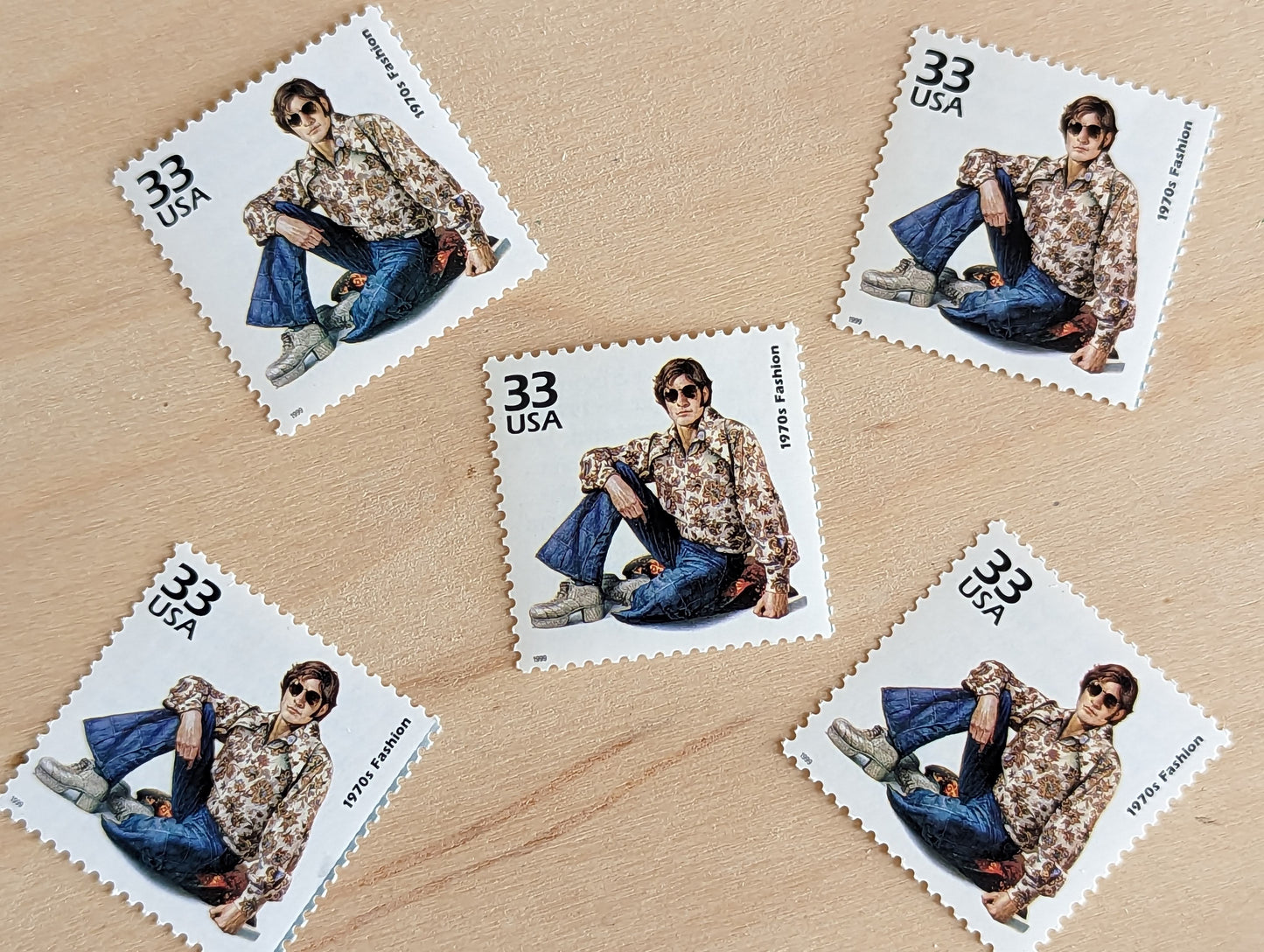 1970s Fashion Stamps, Set of 5, Vintage Unused USPS 33 Cent Postage Stamps, 1970s Celebrate the Century Stamps 1998, Gummed