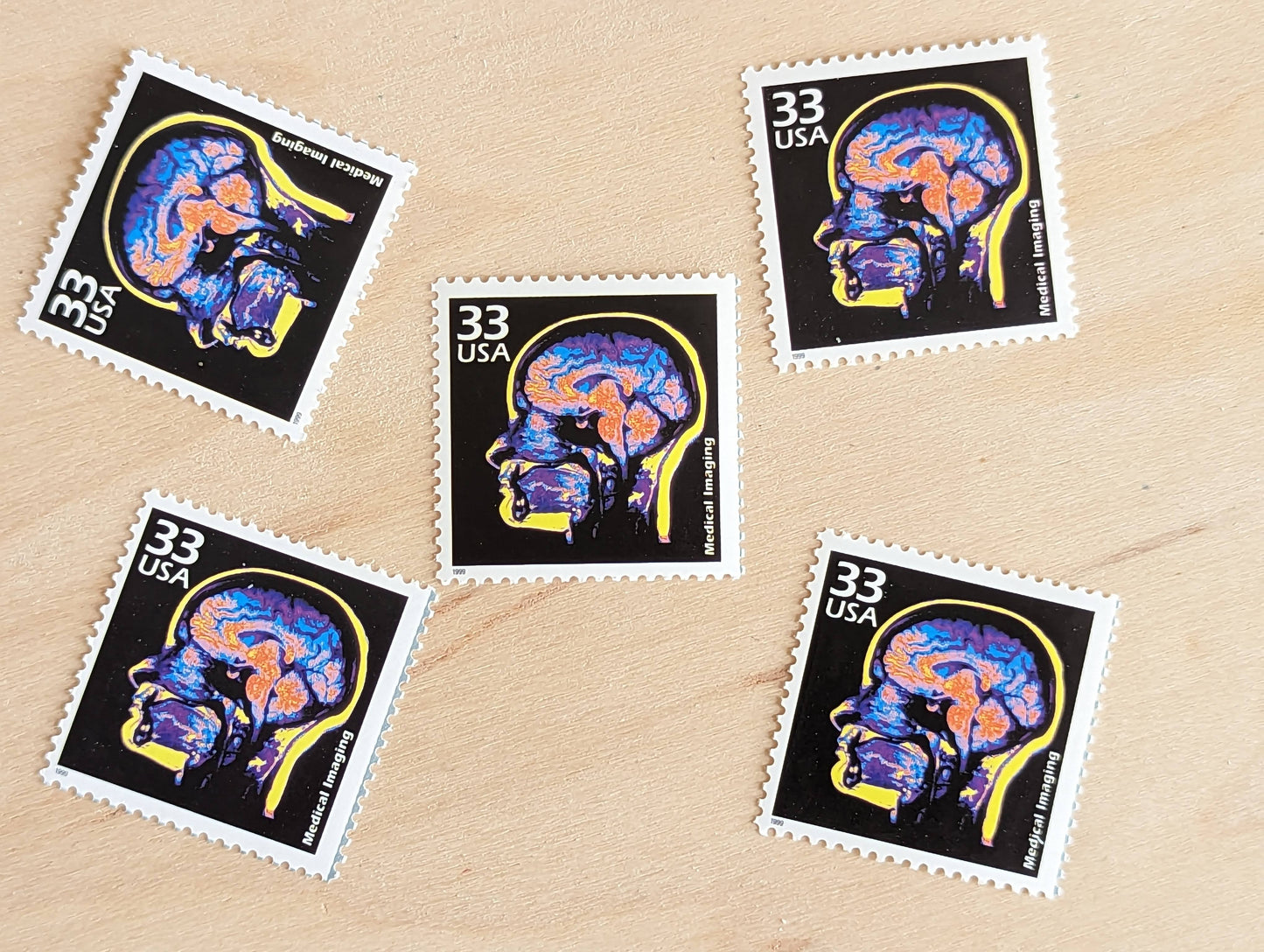 Medical Imaging Stamps, Set of 5, Vintage Unused USPS 33 Cent Postage Stamps, 1970s Celebrate the Century Stamps 1998, Gummed