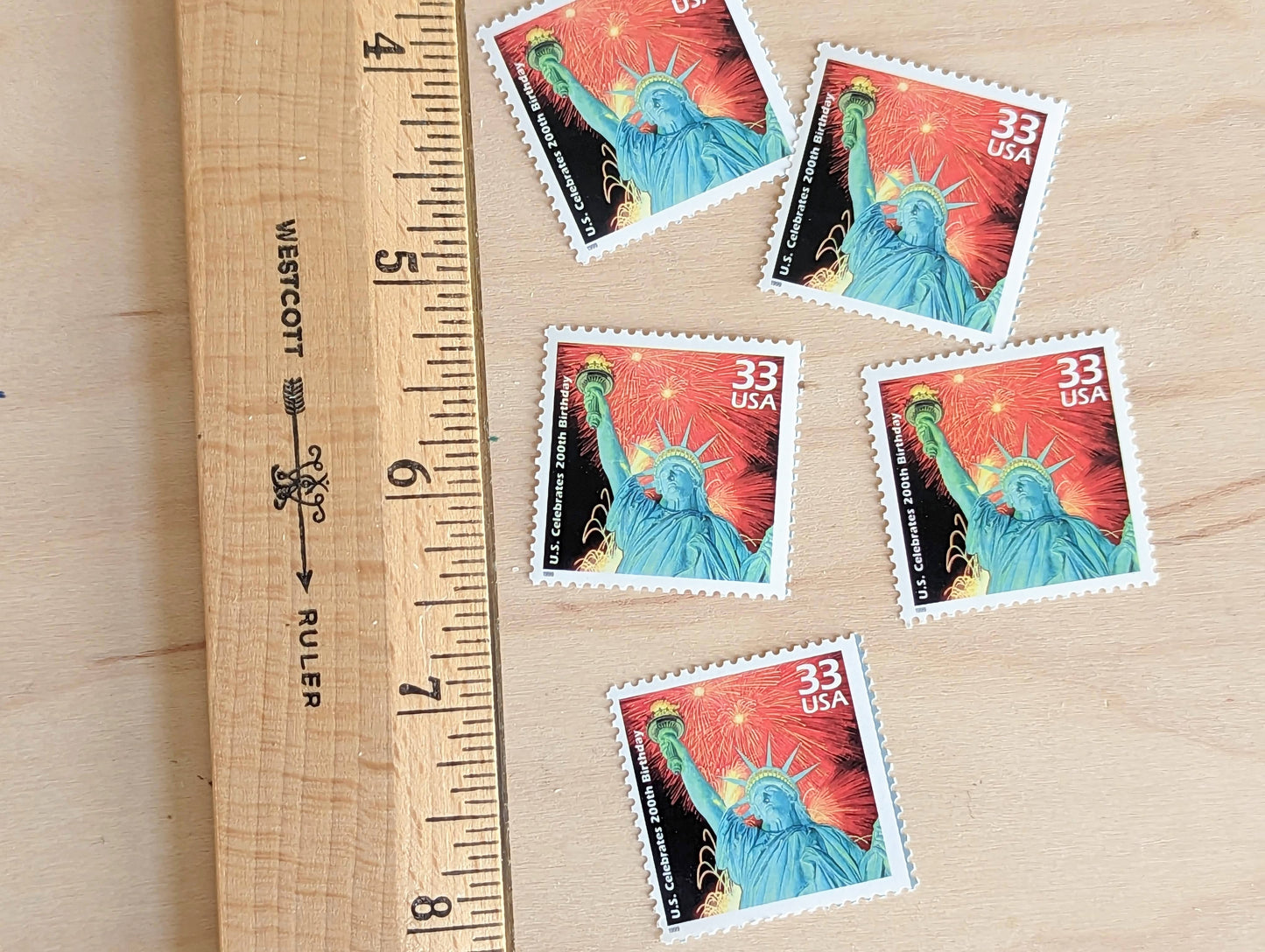 200th Birthday Stamps, Set of 5, Vintage Unused USPS 33 Cent Postage Stamps, 1970s Celebrate the Century Stamps 1998, Gummed