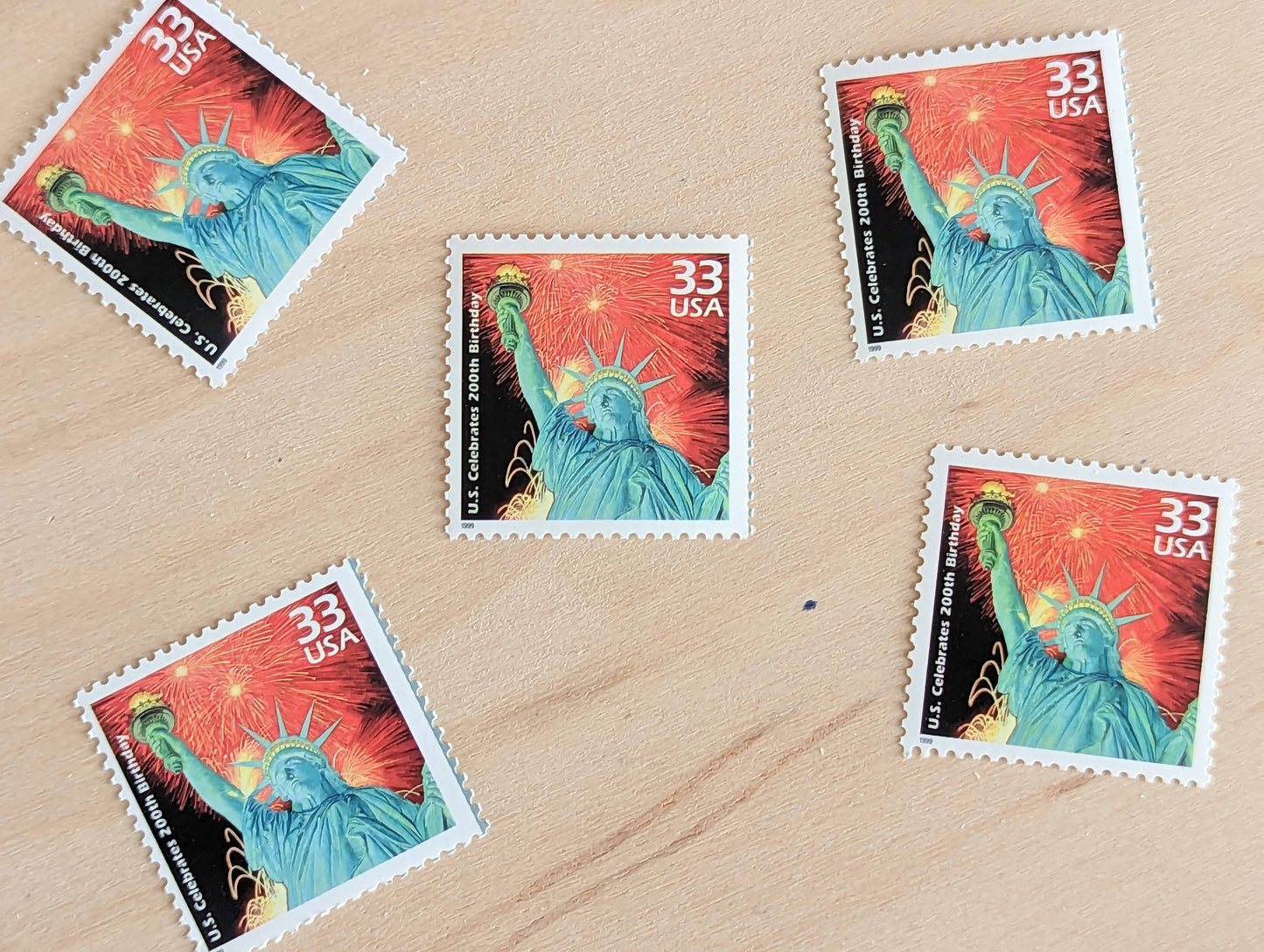 200th Birthday Stamps, Set of 5, Vintage Unused USPS 33 Cent Postage Stamps, 1970s Celebrate the Century Stamps 1998, Gummed