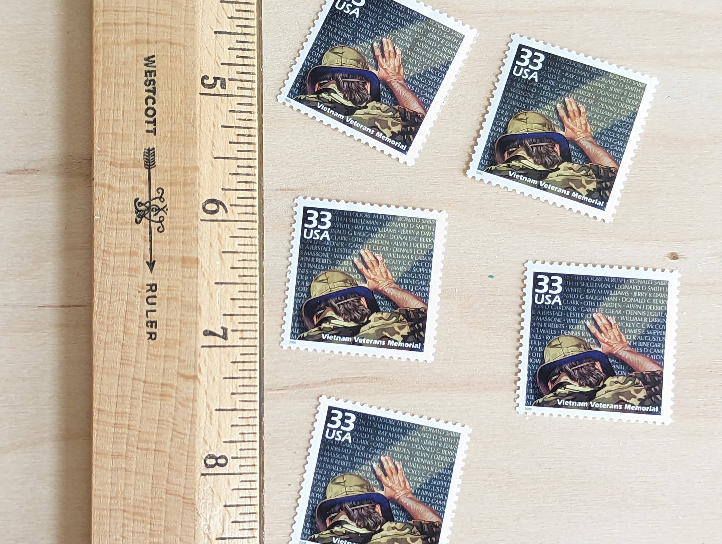 Vietnam Veterans Memorial Stamps, Set of 5, Vintage Unused USPS 33 Cent Postage Stamps, 1980s Celebrate the Century Stamps 1998, Gummed