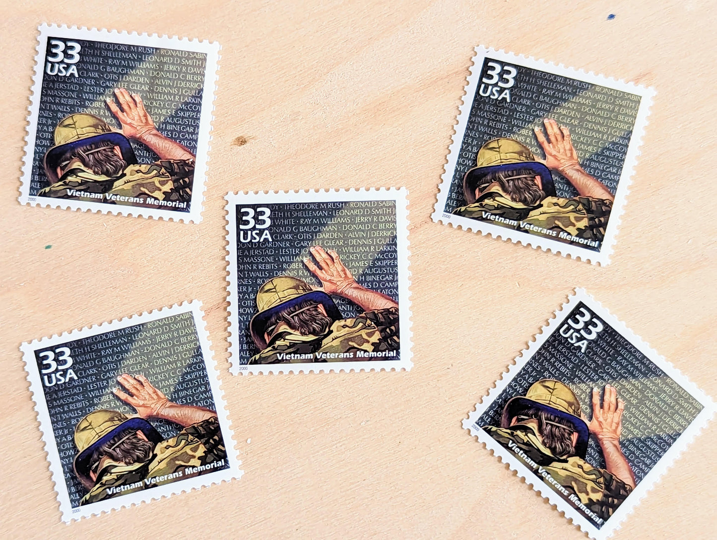 Vietnam Veterans Memorial Stamps, Set of 5, Vintage Unused USPS 33 Cent Postage Stamps, 1980s Celebrate the Century Stamps 1998, Gummed
