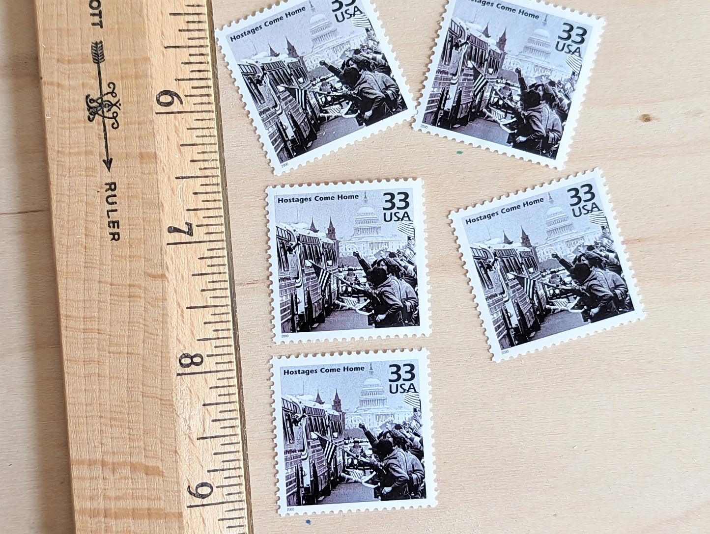 Hostages Stamps, Set of 5, Vintage Unused USPS 33 Cent Postage Stamps, 1980s Celebrate the Century Stamps 1998, Gummed