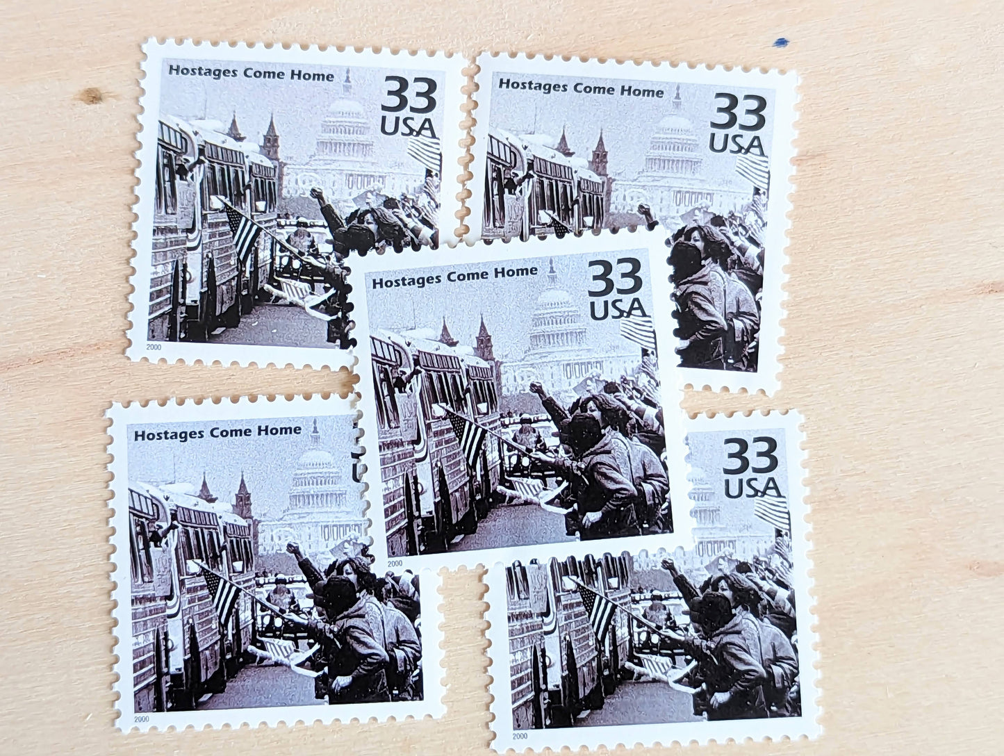 Hostages Stamps, Set of 5, Vintage Unused USPS 33 Cent Postage Stamps, 1980s Celebrate the Century Stamps 1998, Gummed