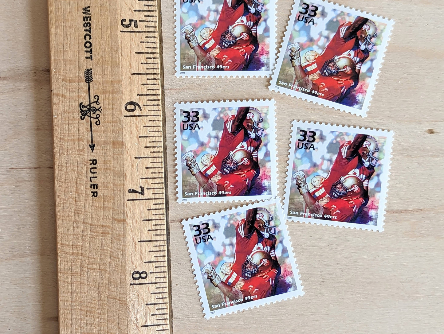 San Fransico 49ers Stamps, Set of 5, Vintage Unused USPS 33 Cent Postage Stamps, 1980s Celebrate the Century Stamps 1998, Gummed