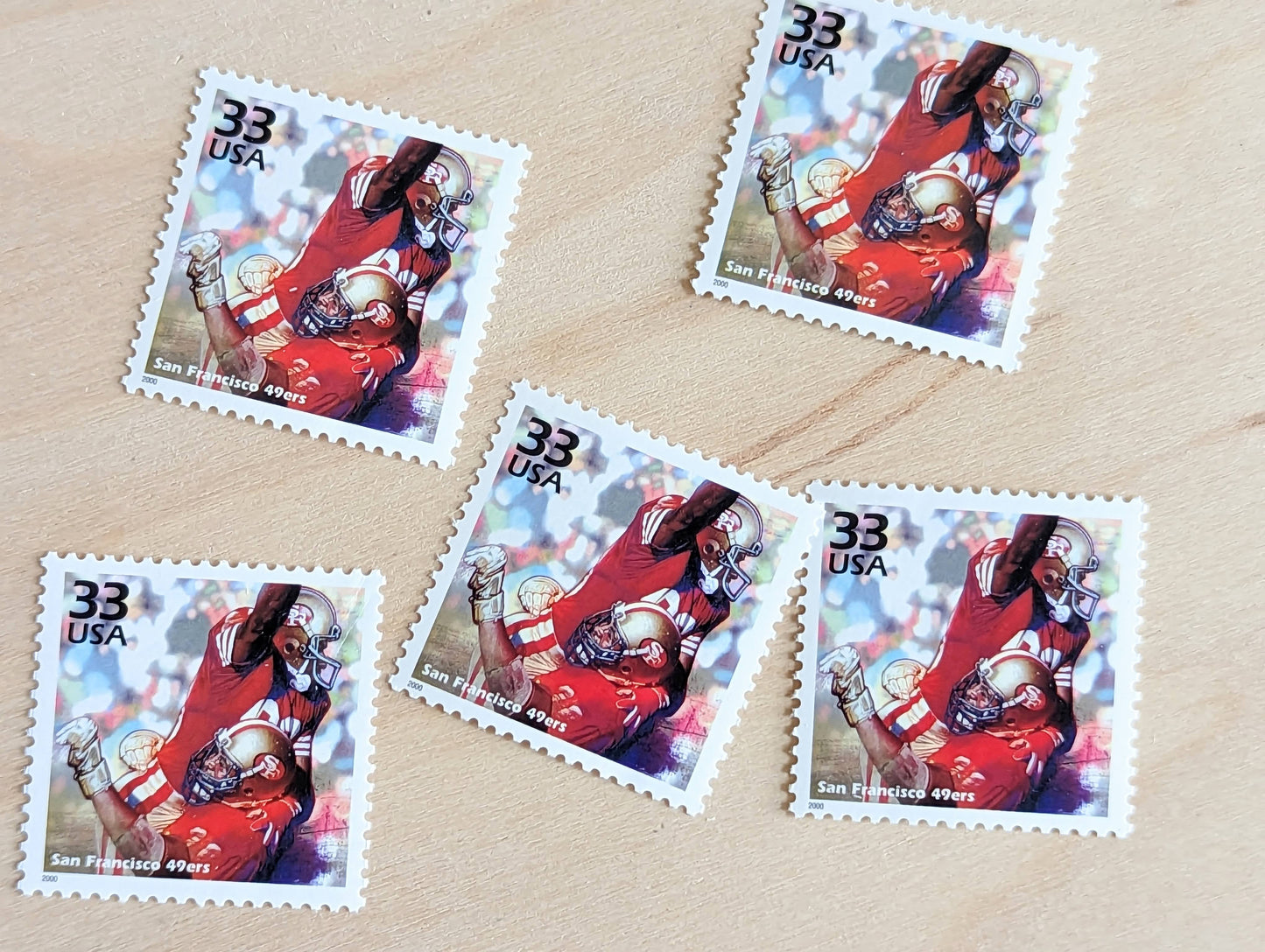 San Fransico 49ers Stamps, Set of 5, Vintage Unused USPS 33 Cent Postage Stamps, 1980s Celebrate the Century Stamps 1998, Gummed