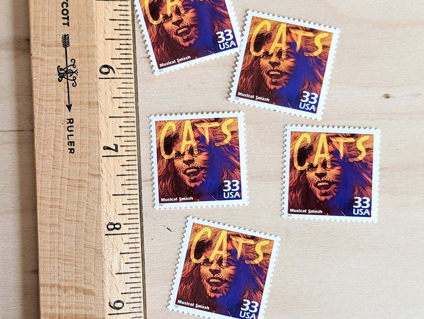"Cats" Stamps, Set of 5, Vintage Unused USPS 33 Cent Postage Stamps, 1980s Celebrate the Century Stamps 1998, Gummed