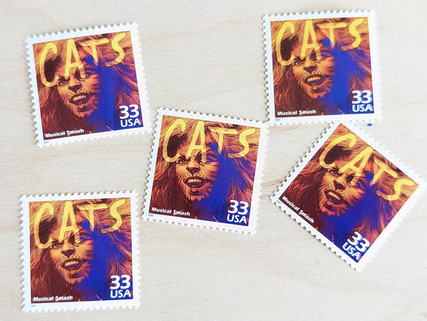 "Cats" Stamps, Set of 5, Vintage Unused USPS 33 Cent Postage Stamps, 1980s Celebrate the Century Stamps 1998, Gummed