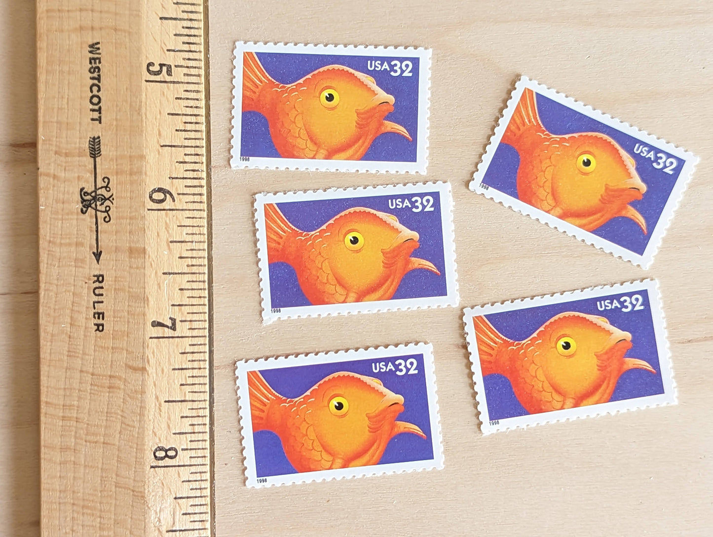 Fish Bright Eyes Stamps, Set of 5, Vintage Unused USPS 32 Cent Postage Stamps, Bright Eyes 1998, Gummed