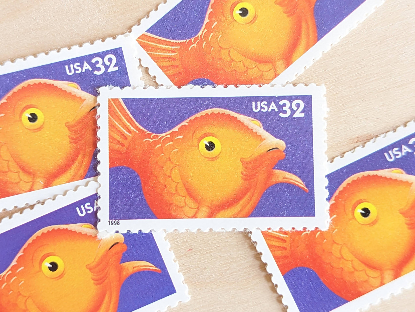 Fish Bright Eyes Stamps, Set of 5, Vintage Unused USPS 32 Cent Postage Stamps, Bright Eyes 1998, Gummed